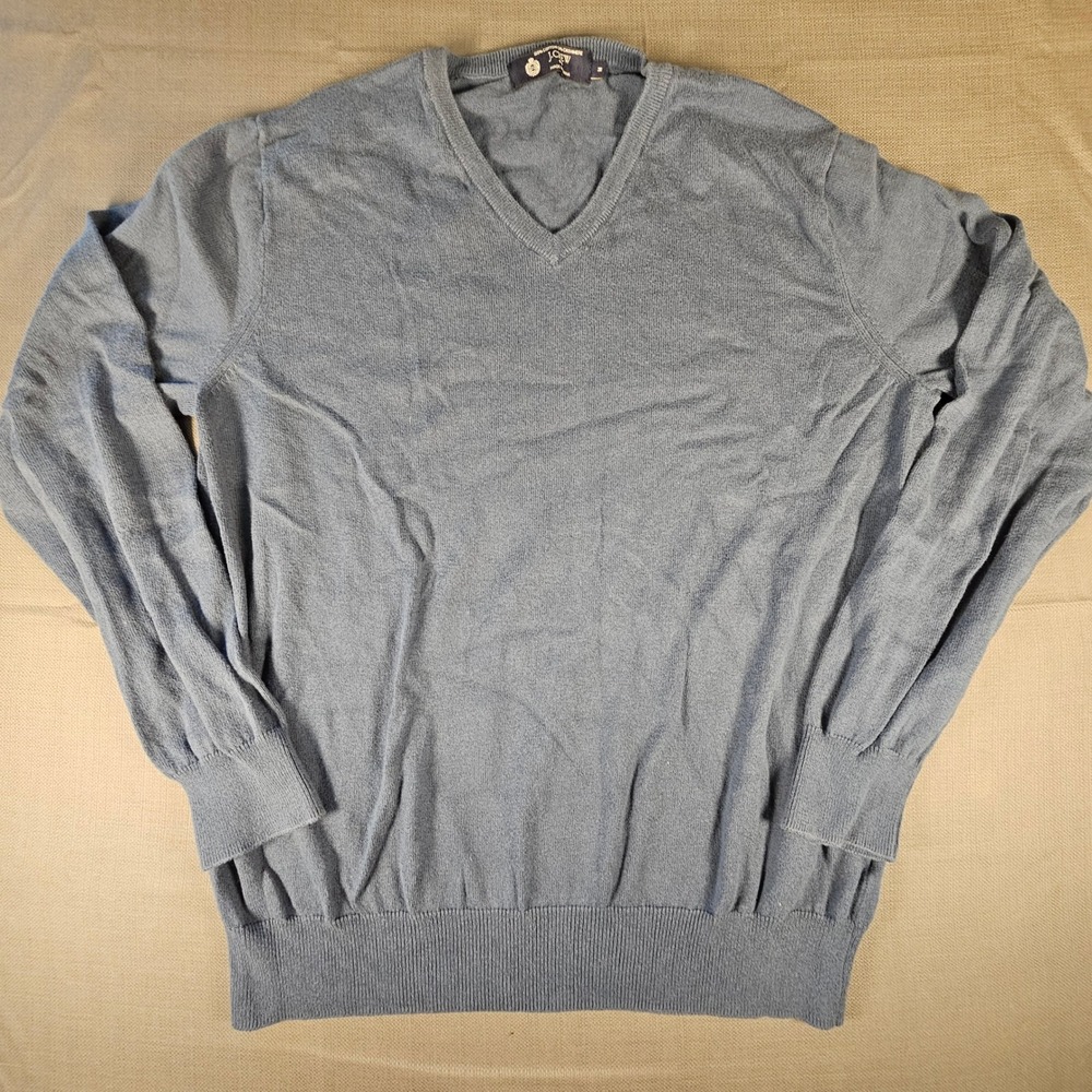 J.Crew Mens Blue Cotton Cashmere‎ V-Neck Sweater Size M